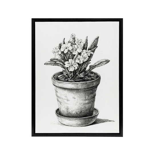 Potted Flowering Plant Pencil Drawing Bernard Framed Canvas Wall Art
