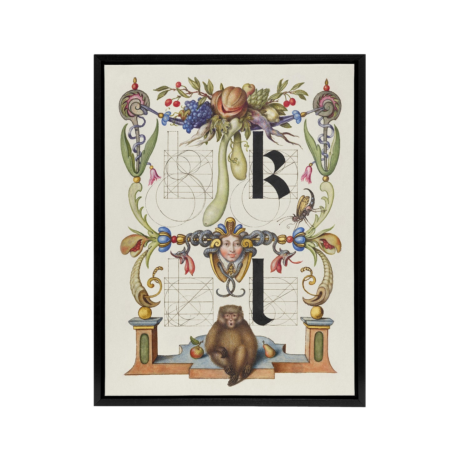 Pictorial Letter Guide K and l Calligraphy Framed Canvas Wall Art Print
