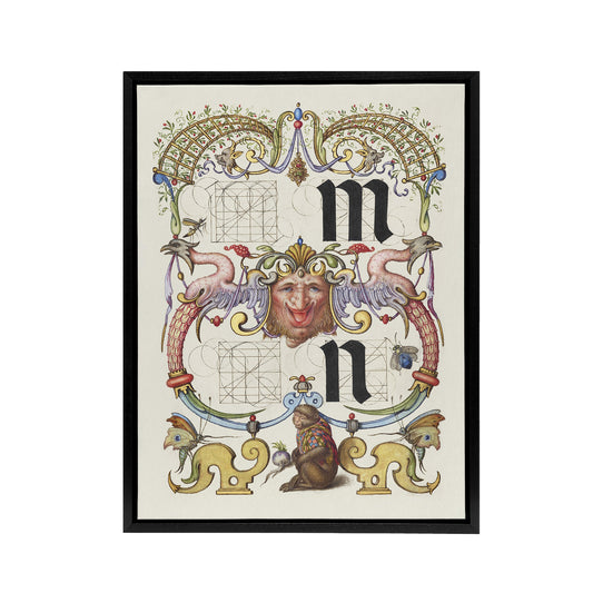 Pictorial Letter Guide M And N Calligraphy Framed Canvas Wall Art Print