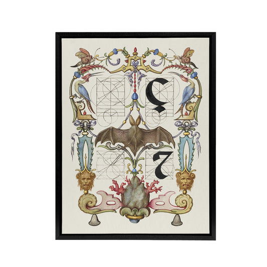 Pictoral Letter Guide with Bat Calligraphy Framed Canvas Wall Art Print