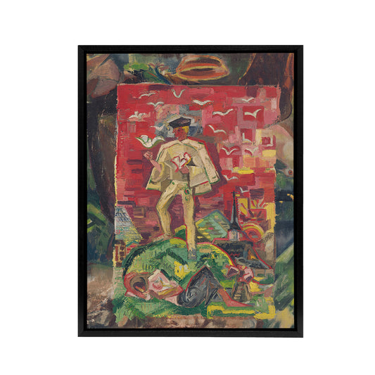 Man In Folk Costume Surreal Kubincan Black Framed Canvas Wall Art Print