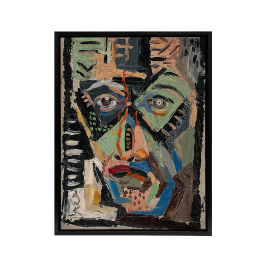 Mans Face Abstract Painting Kubincan Black Framed Canvas Wall Art Print