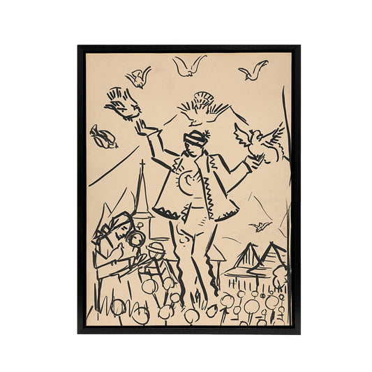 Study for Joy Family Ink Drawing Kubincan Black Framed Canvas Wall Art