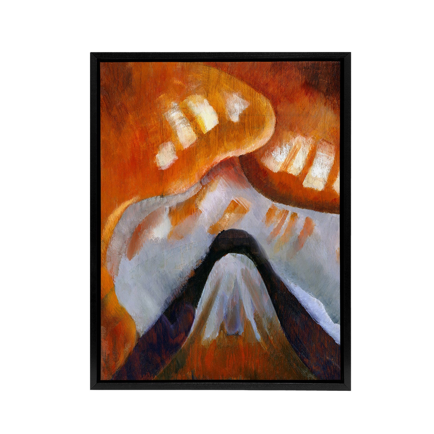 Mountain and Sky Abstract Landscape Dove Black Framed Canvas Wall Art