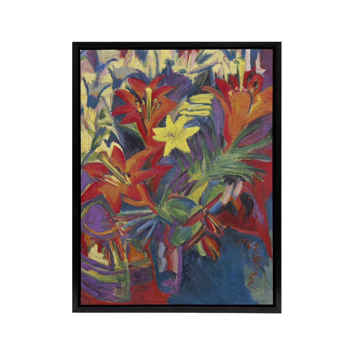 Still Life with Lilies Ernst Ludwig Kirchner Black Framed Canvas Wall Art