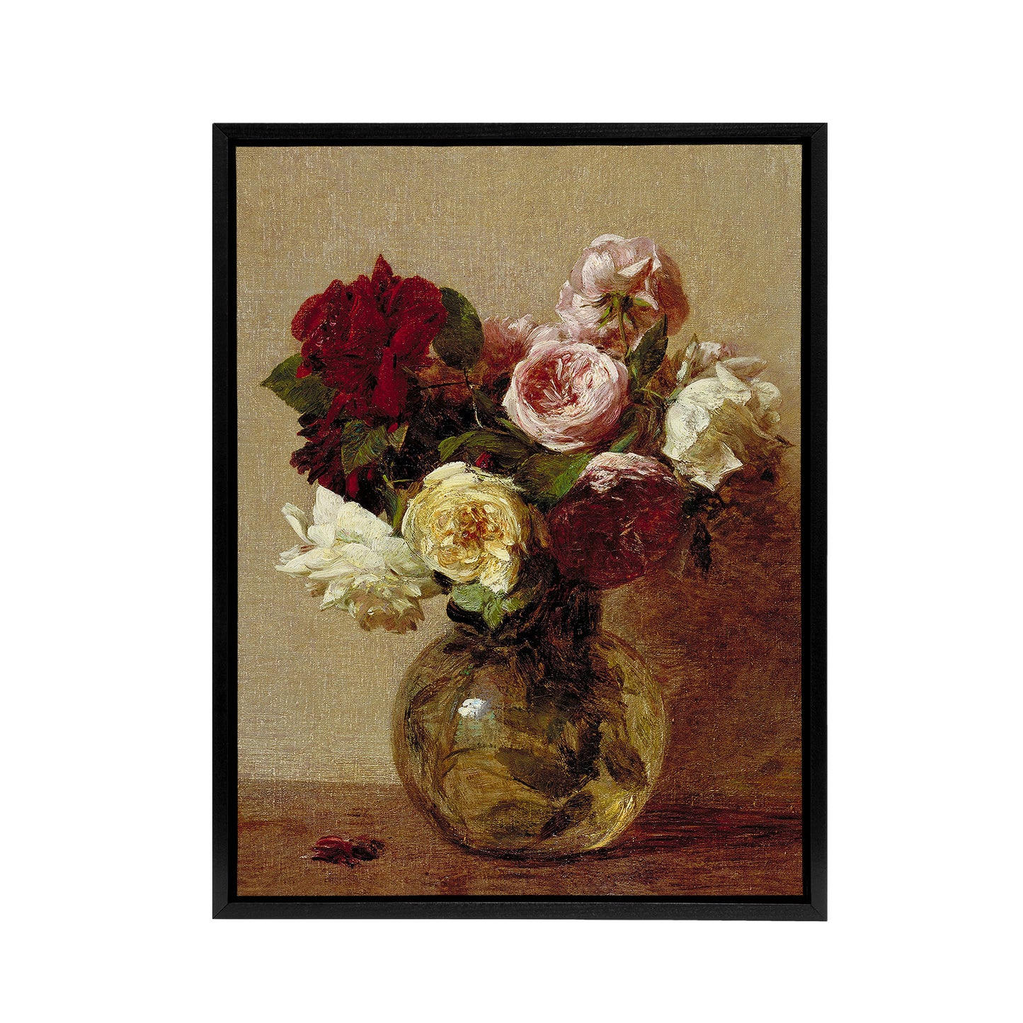 Rose Bouquet in Glass Vase Still Life Latour Black Framed Canvas Wall Art