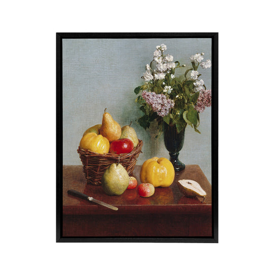 Still Life with Flowers and Fruit Latour Black Framed Canvas Wall Art