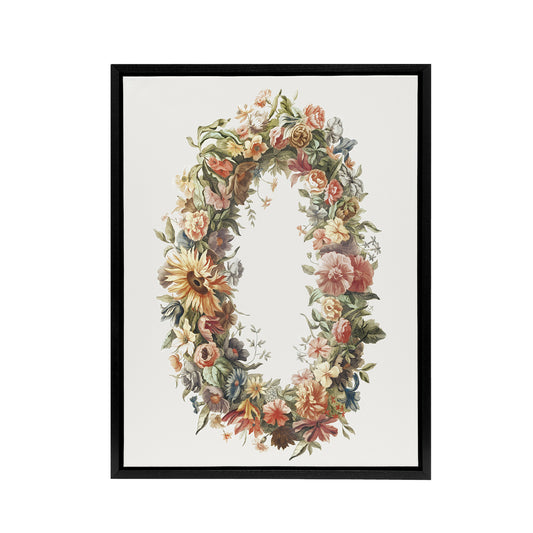 Summer Flower Wreath Illustration Teyler Black Framed Canvas Wall Art