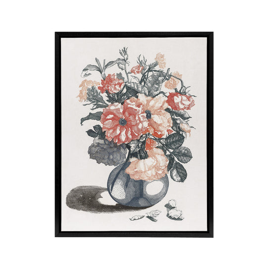 Still Life Pink Roses in Glass Vase Teyler Black Framed Canvas Wall Art
