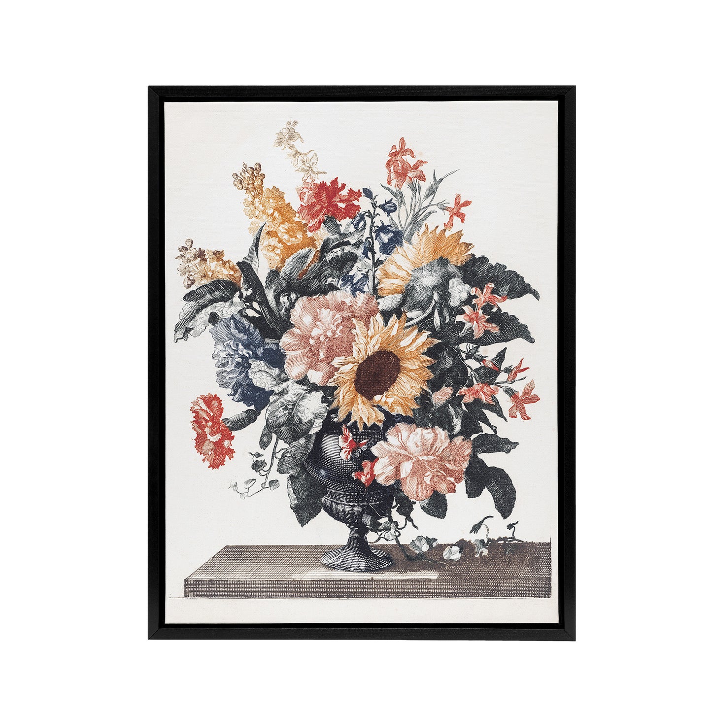 Stone Vase Bouquet With Sunflowers Teyler Black Framed Canvas Wall Art