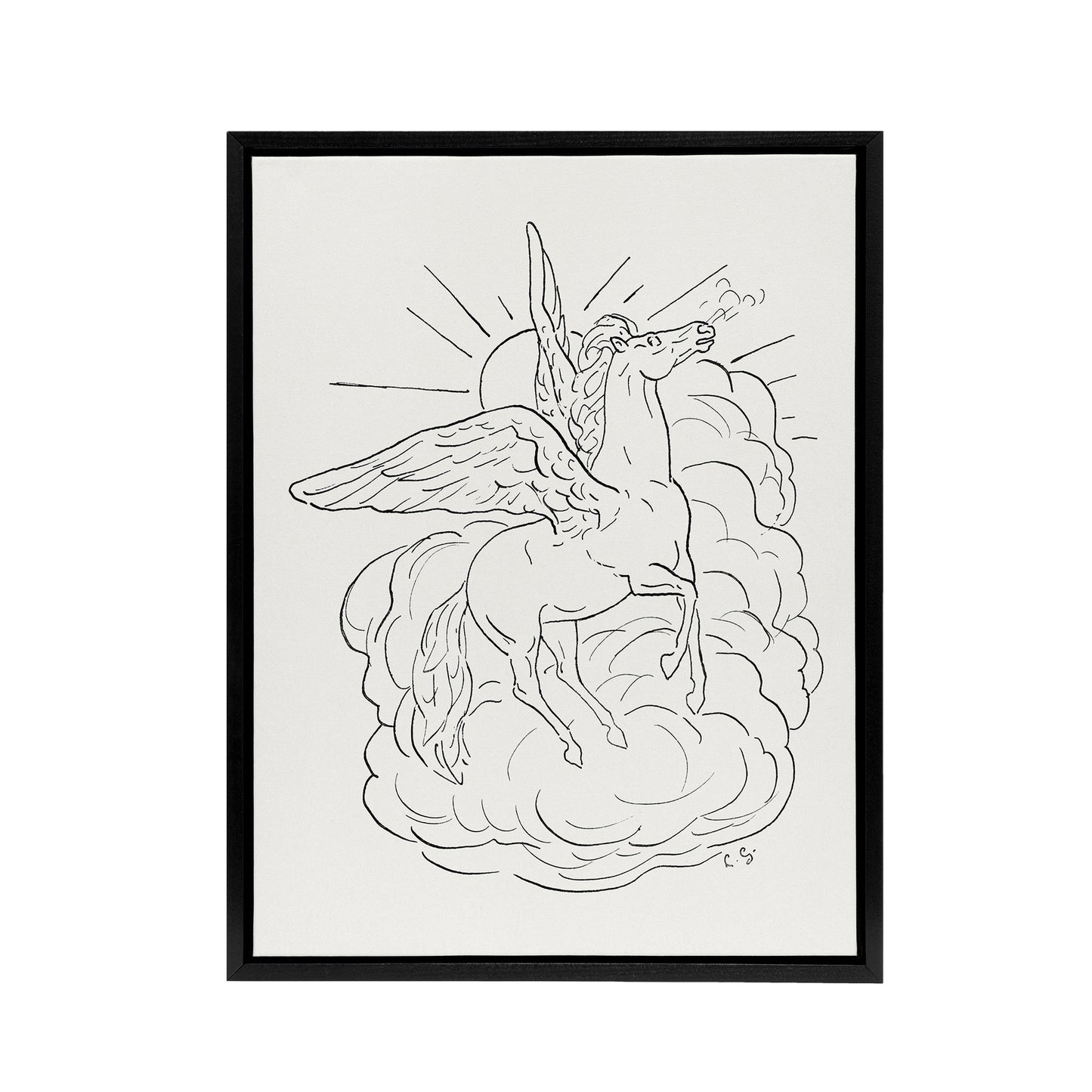 Pegasus Flies In Front Of A Cloud Leo Gestel Black Framed Canvas Wall Art