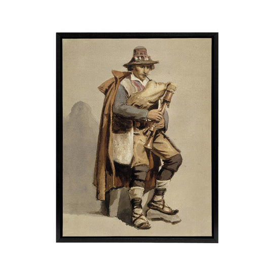 Albert Edelfelt Bagpiper Watercolour Portrait Black Framed Canvas Art Print