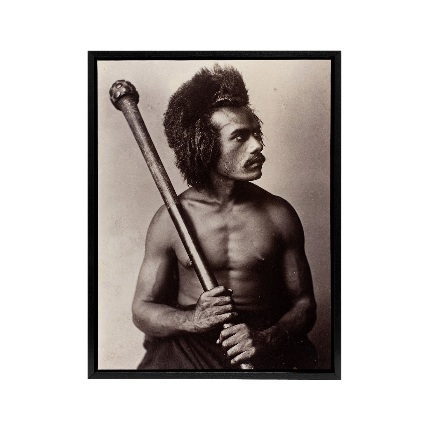 Burton Brothers Photograph of a Fijian Warrior Black Framed Canvas Art Print