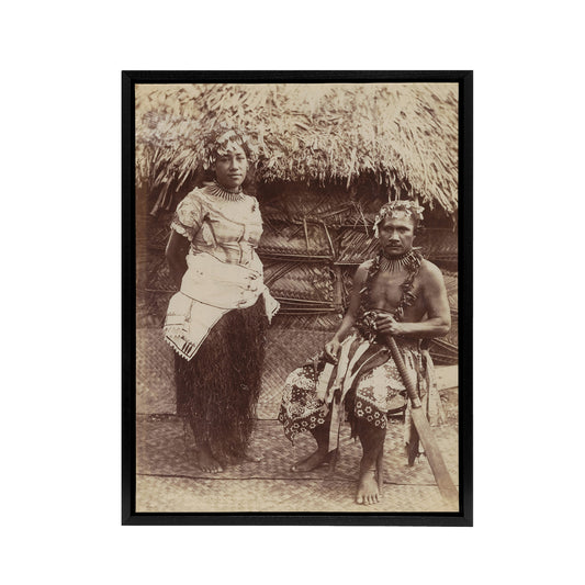 Burton Brothers Samoan Chief Justice and His Wife Black Framed Canvas Art Print