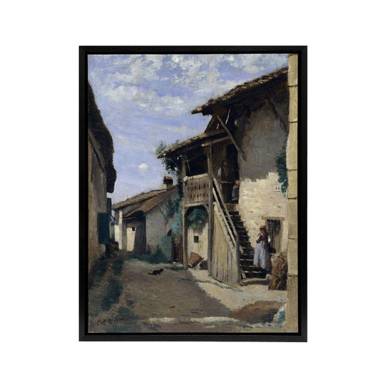 Camille Corot Dardagny Rural Village Street Black Framed Canvas Wall Art Print