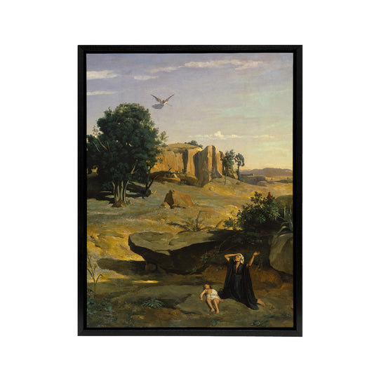 Camille Corot Hagar And Her Son in the Wilderness Black Framed Canvas Art Print