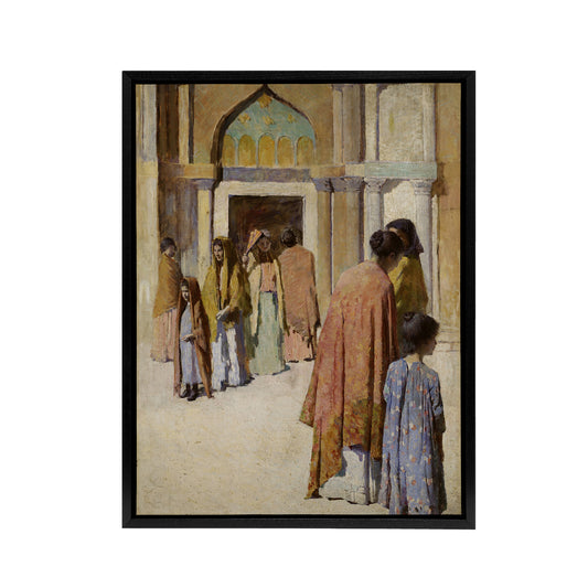 Frank Edwin Scott Women Near the Stairs No 1 Black Framed Canvas Wall Art Print