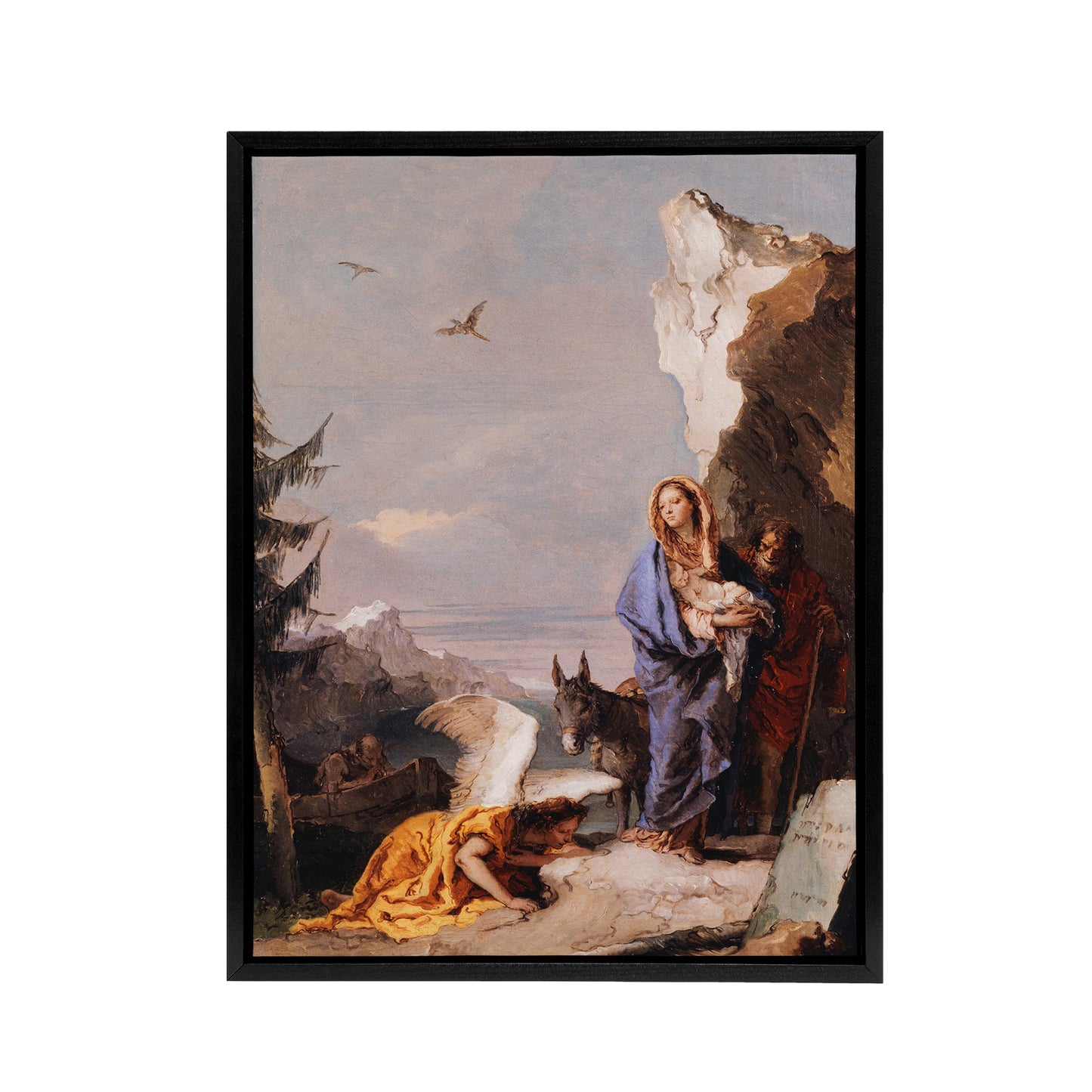 Giovanni Battista Tiepolo Flight Into Egypt Black Framed Canvas Wall Art Print