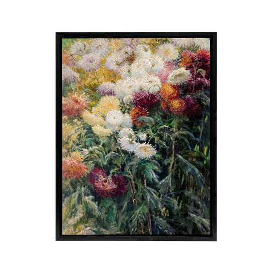 Gustave Caillebotte Chrysanthemums in the Garden Black Framed Canvas Art Print