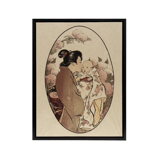 Helen Hyde The Secret Japanese Mother and Child Black Framed Canvas Art Print