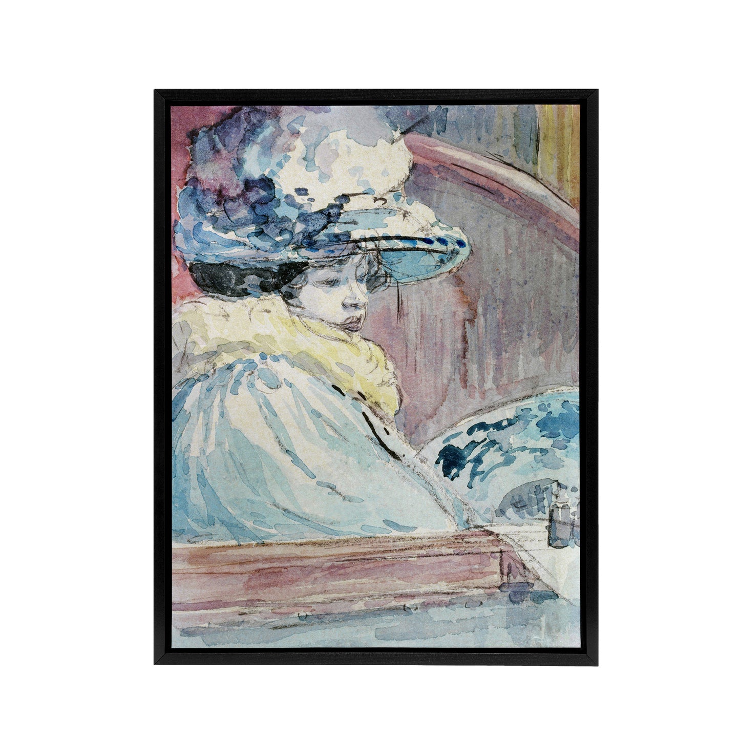 Henry Somm Woman in a Lodge Watercolour Portrait Black Framed Canvas Art Print