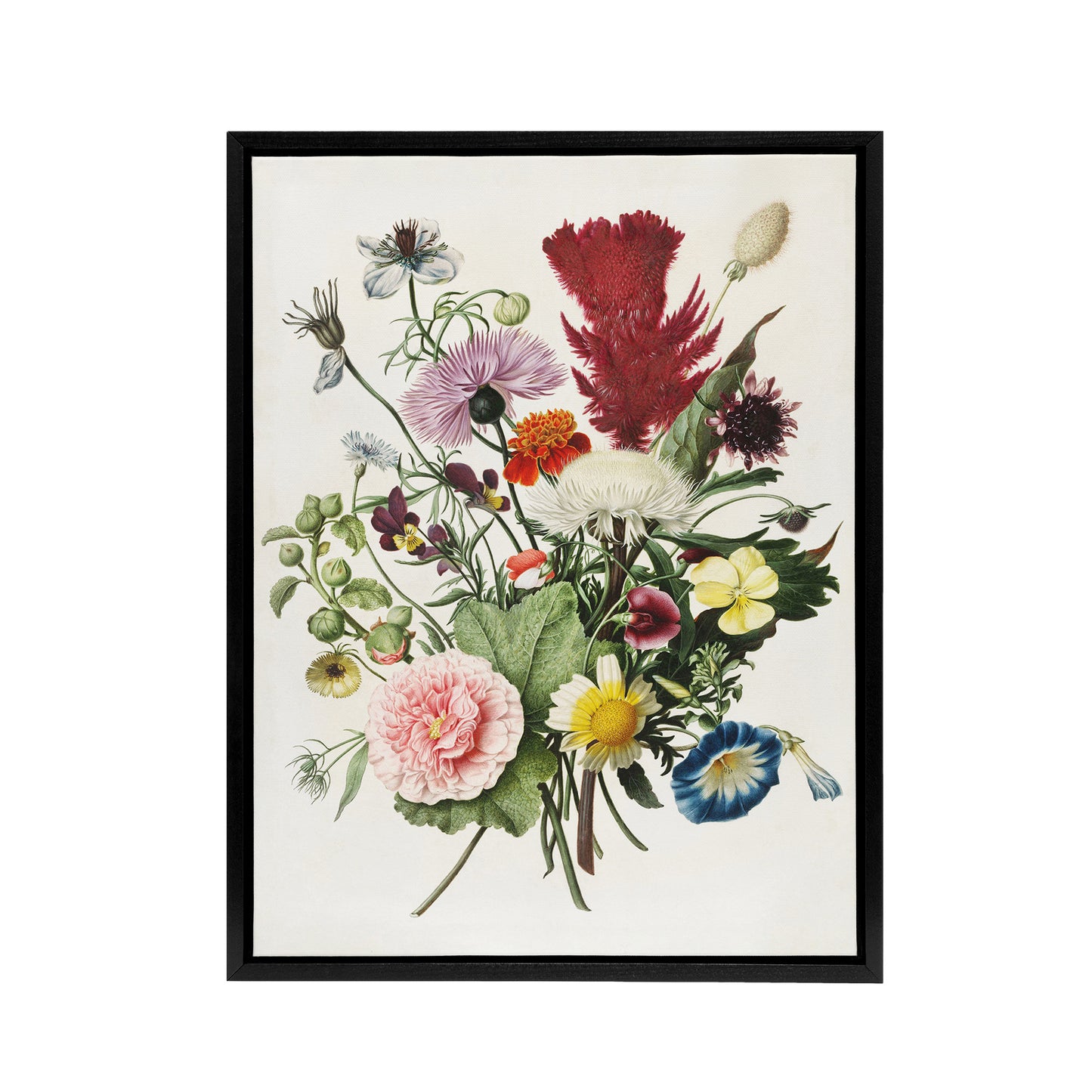 Herman Henstenburgh Colourful Bouquet of Flowers Black Framed Canvas Art Print