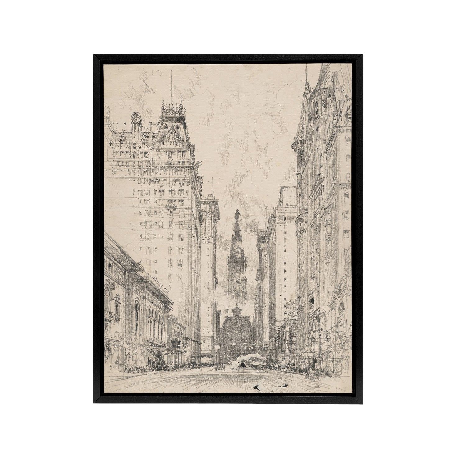 Joseph Pennell Broad Street View Pencil Cityscape Black Framed Canvas Art Print