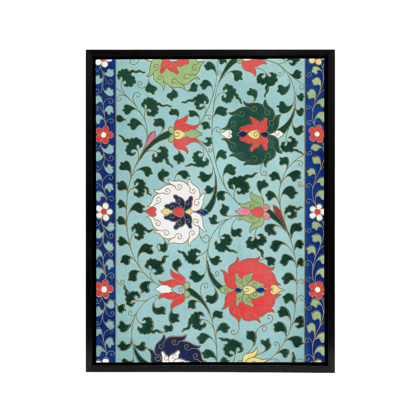 Owen Jones Vibrant Chinese Floral Pattern Black Framed Canvas Wall Art Print