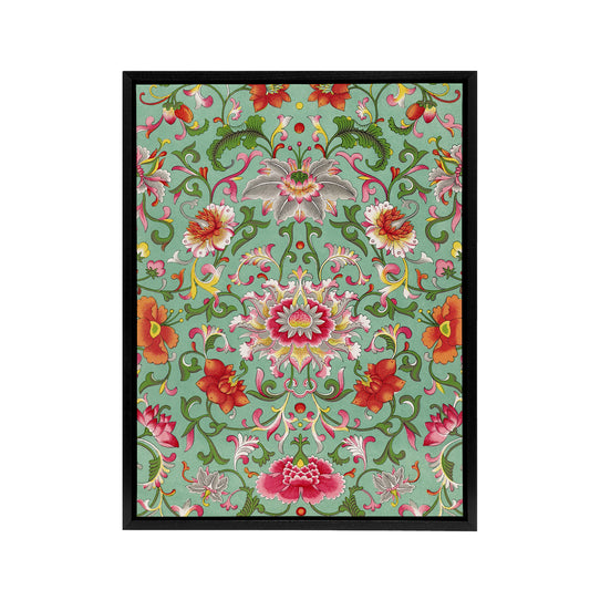 Owen Jones Colorful Chinese Floral Pattern Black Framed Canvas Wall Art Print