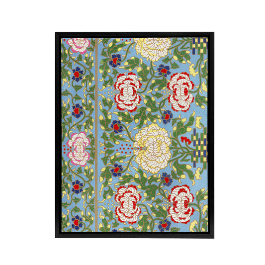Owen Jones Colorful Floral Chinese Motif Pattern Black Framed Canvas Art Print