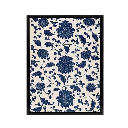 Owen Jones Elegant Blue Flower Textile Motif Black Framed Canvas Wall Art Print
