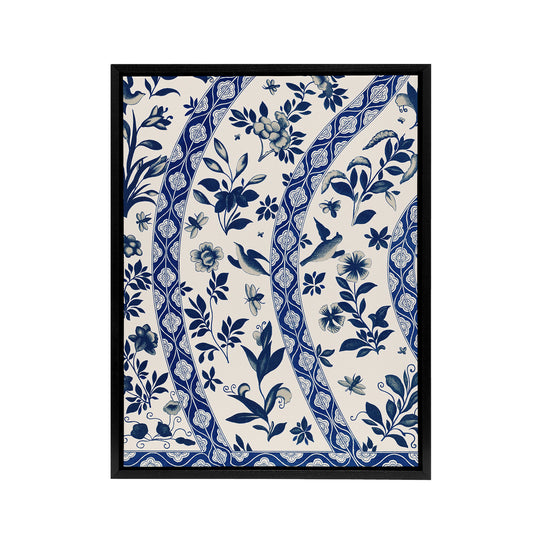 Owen Jones Elegant Blue Flower Bird China Pattern Black Framed Canvas Art Print