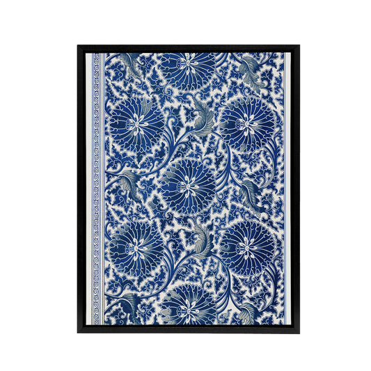 Owen Jones Art Nouveau Flower Pattern in Blue Black Framed Canvas Art Print