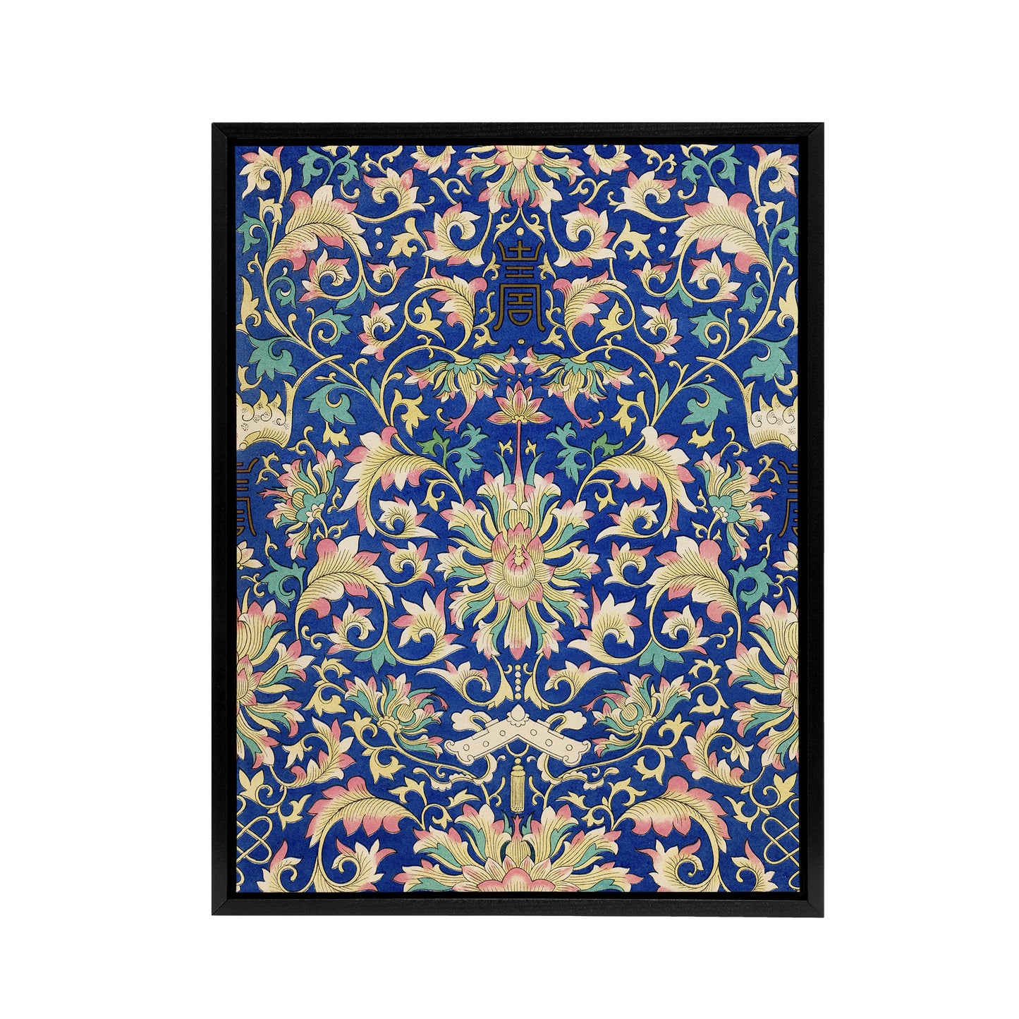 Owen Jones Ornamental Chinese Floral Pattern Black Framed Canvas Wall Art Print