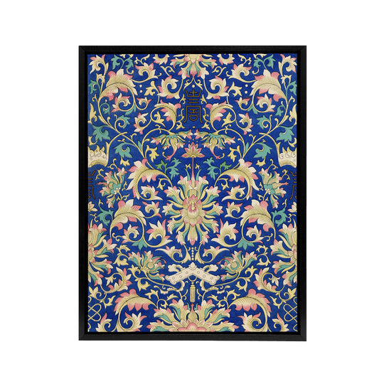 Owen Jones Ornamental Chinese Floral Pattern Black Framed Canvas Wall Art Print