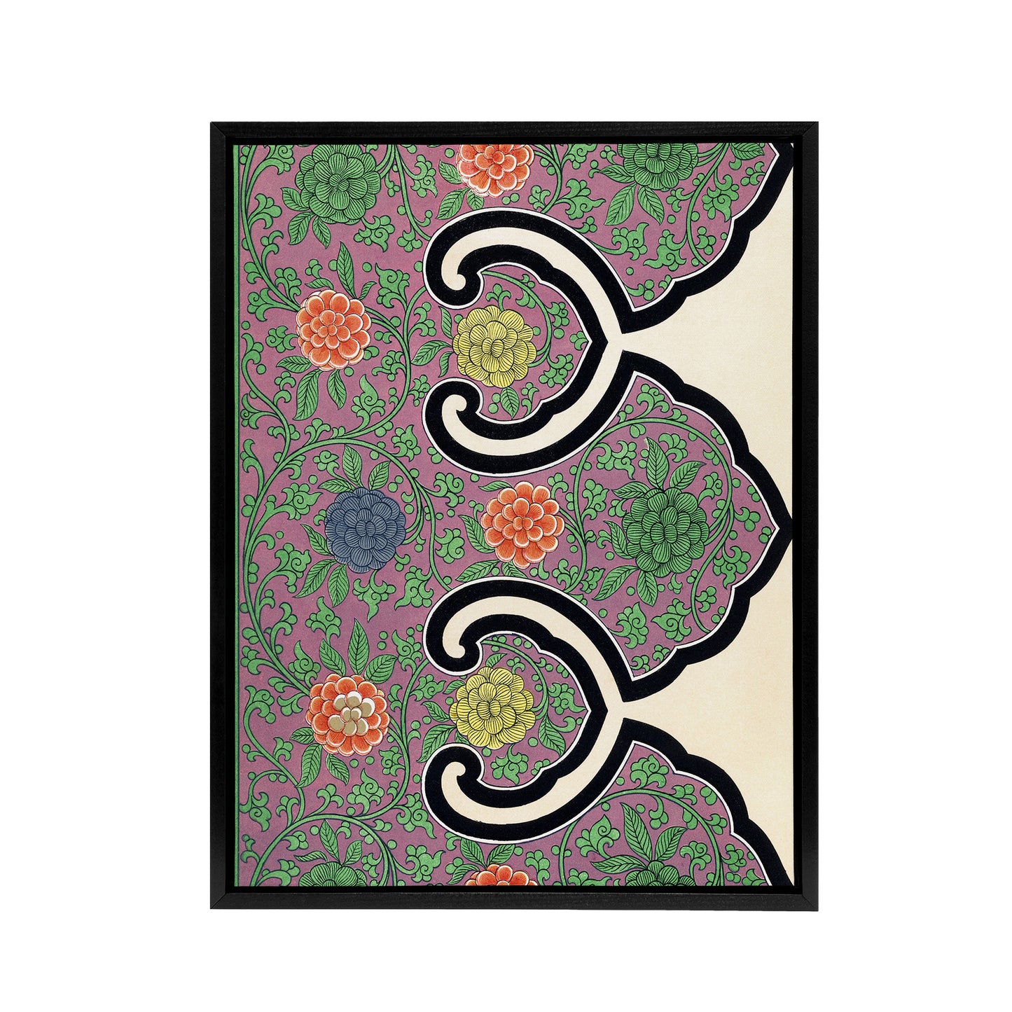 Owen Jones Ornamental Flower Motif Pattern Black Framed Canvas Wall Art Print