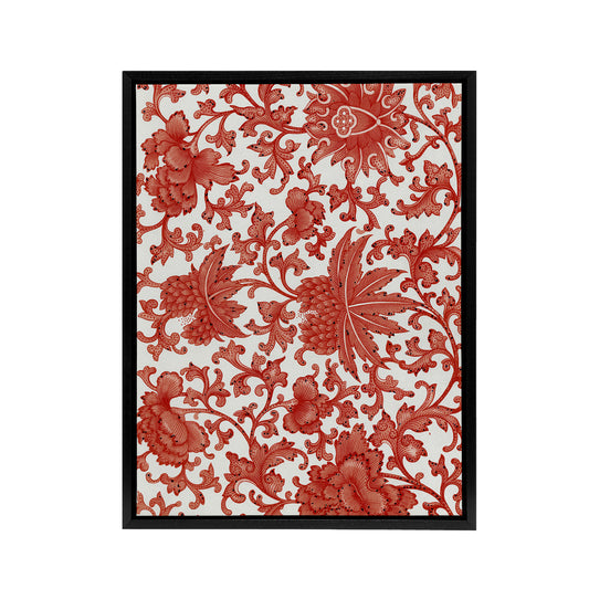 Owen Jones Ornamental Flower Pattern in Red Black Framed Canvas Wall Art Print