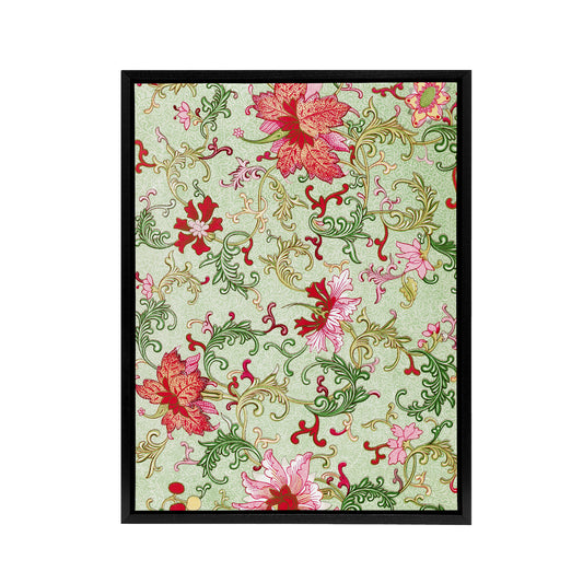 Owen Jones Art Nouveau Pink Flower Pattern Black Framed Canvas Wall Art Print