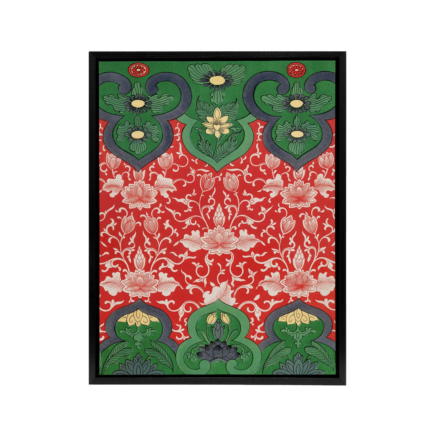 Owen Jones Arabesque Floral Red Green Pattern Black Framed Canvas Art Print