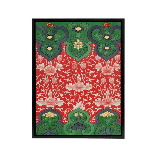Owen Jones Arabesque Floral Red Green Pattern Black Framed Canvas Art Print