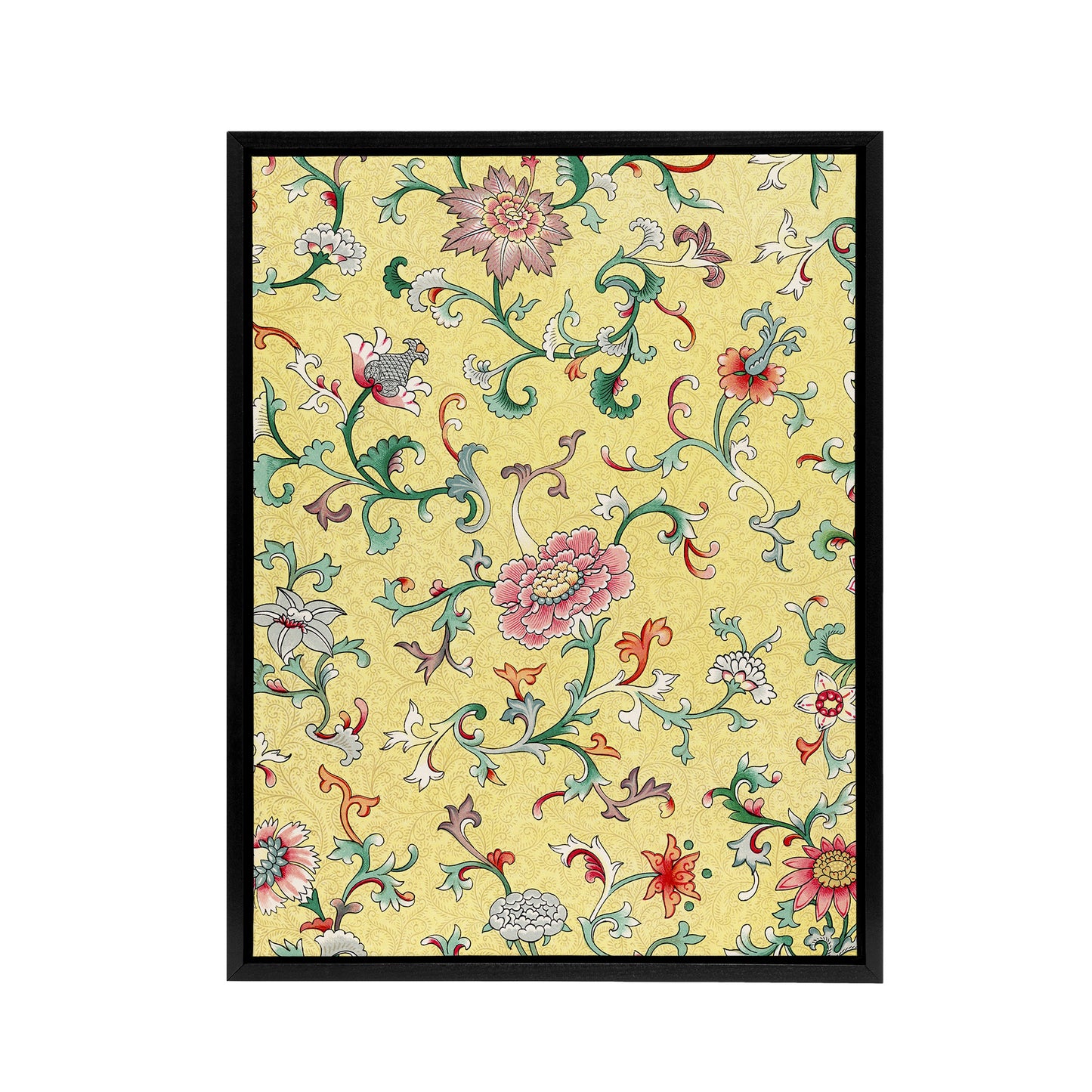 Owen Jones Vintage Chinese Flower Pattern Black Framed Canvas Wall Art Print