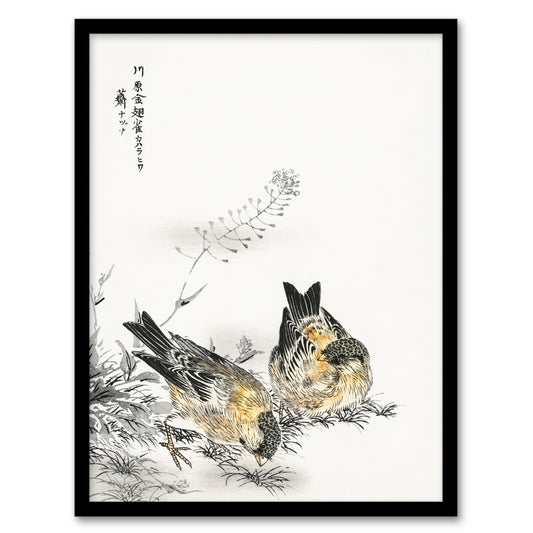 Numata Kashu Framed Wall Art Greenfinch and Shepherds Purse Plant Home Décor