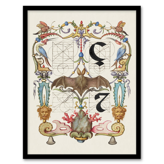 Model Book of Calligraphy Framed Wall Art Pictoral Letter Guide with Bat