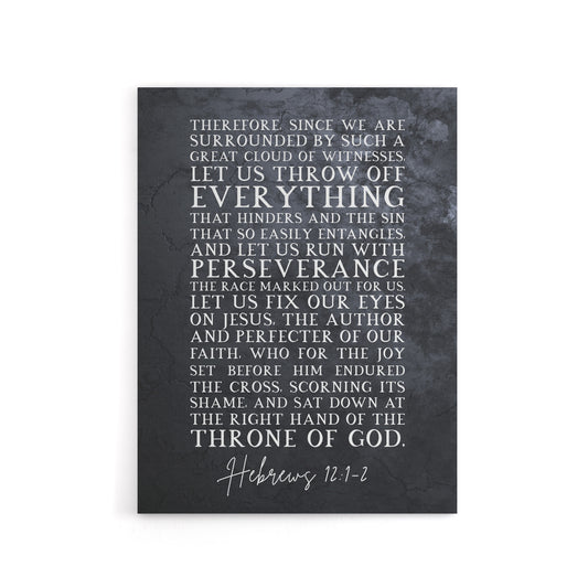 Hebrews 12 1 2 Fix Our Eyes on Jesus Bible Quote Canvas Wall Art Print
