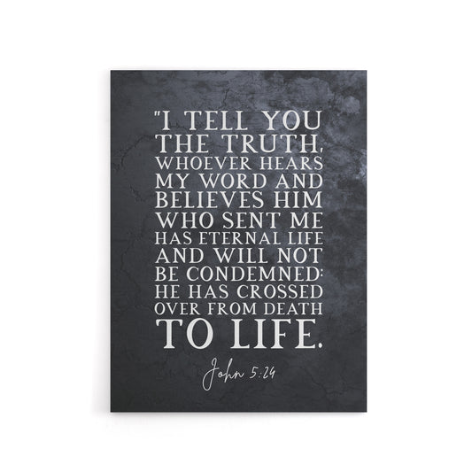 John 5 24 Whoever Hears My Word And Bible Quote Canvas Wall Art Print