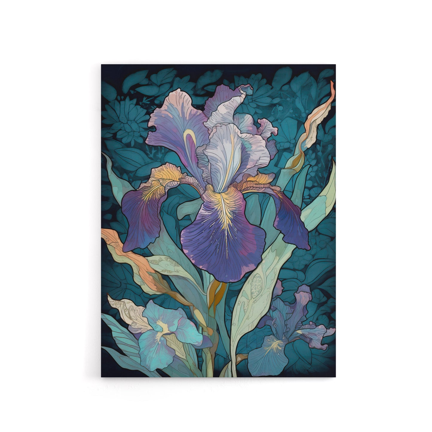 A Single Iris Flower Bloom Colourful Canvas Wall Art Print