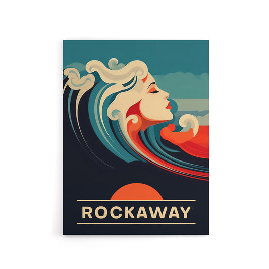 Rockaway Beach Wave Portrait Travel Ad New Canvas Wall Art Print