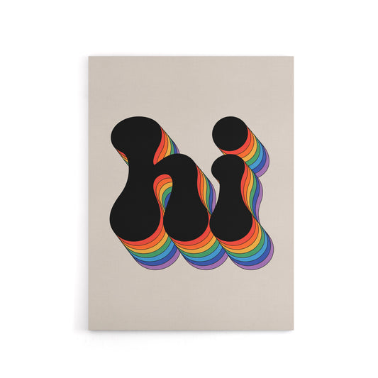 Hi Vibrant Retro Rainbow Font Typography Word Canvas Wall Art Print