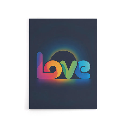 Love Colourful Typography Retro Solar Eclipse Canvas Wall Art Print