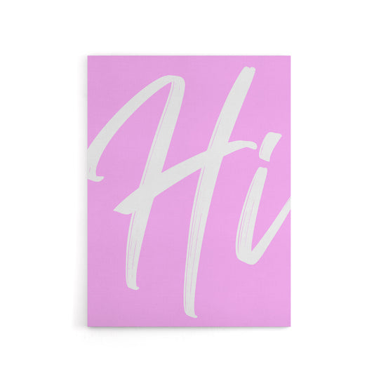 Large Hi Word Pink White Brush Stroke Design Canvas Wall Art Print